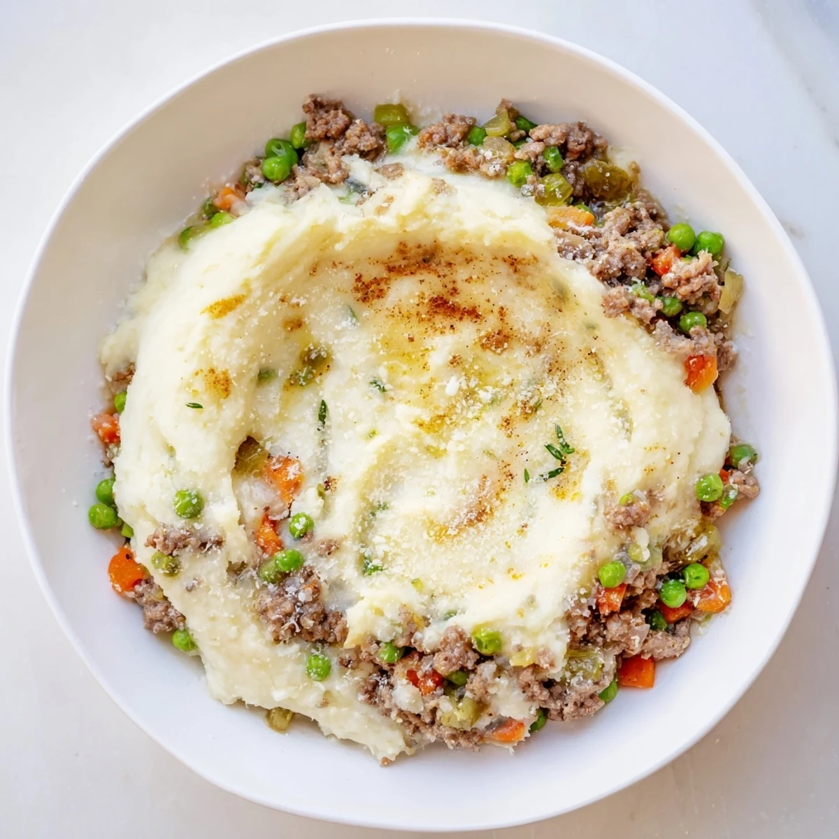 Fresh thyme and rosemary season this comforting Beef Shepherds Pie with Cauliflower Mash, served warm as a low-carb dinner.