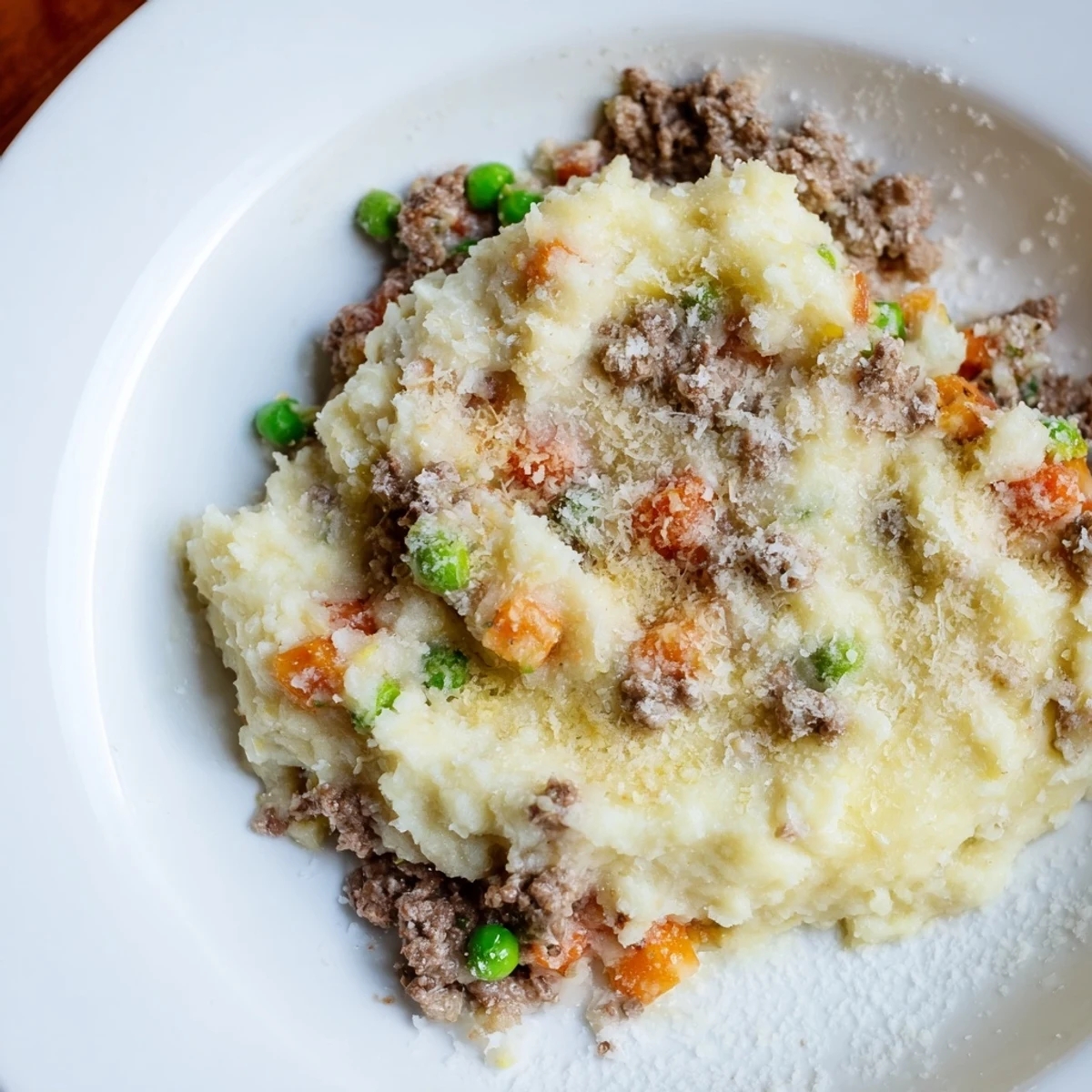 Spoon a serving of this gluten-free Beef Shepherds Pie with Cauliflower Mash onto a plate, revealing the rich, vegetable-packed interior.