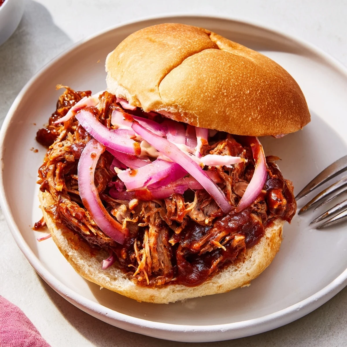 Juicy, slow-cooked pulled beef sandwiches piled high on soft buns with barbecue sauce and crunchy coleslaw.