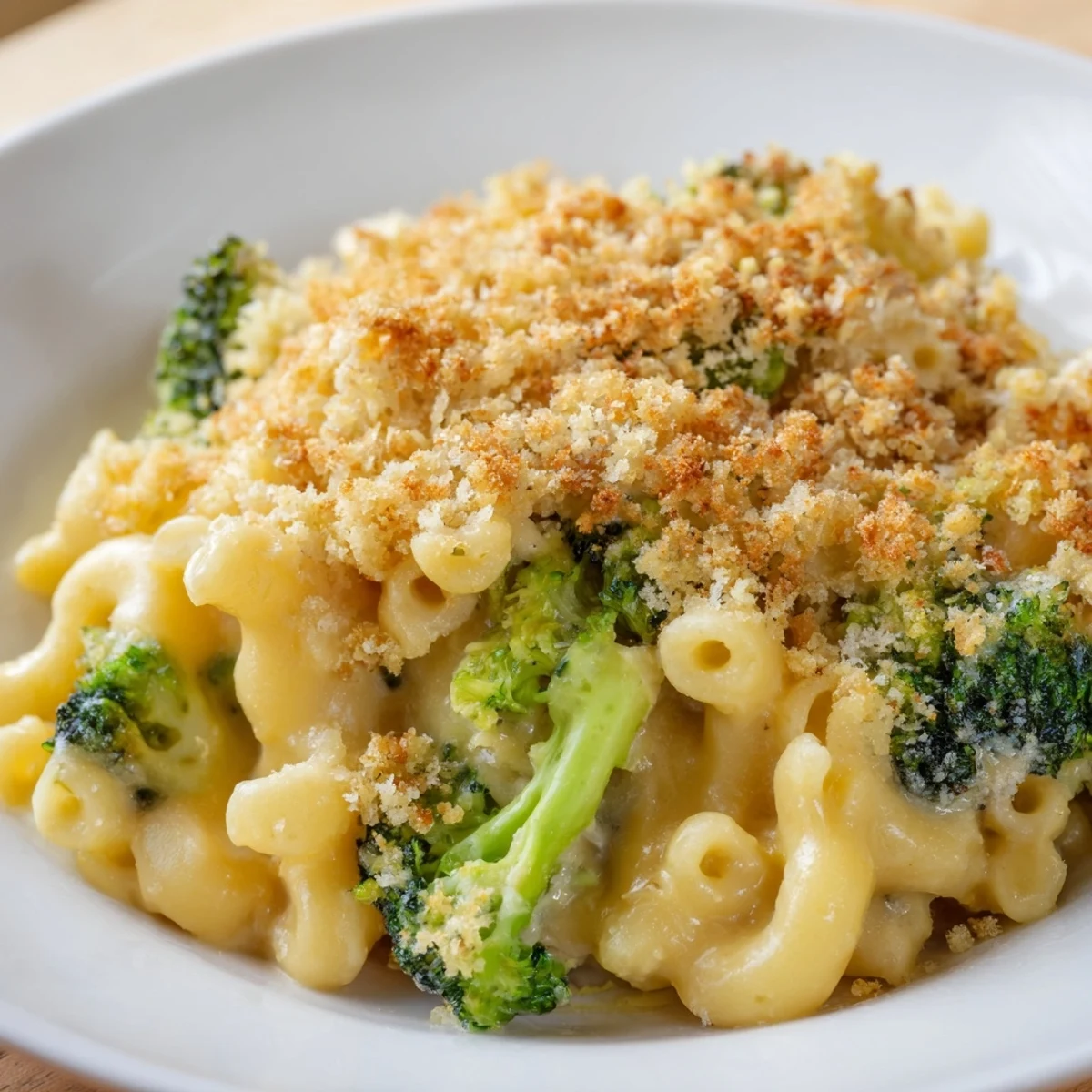 Creamy, cheesy Baked Macaroni and Cheese with Broccoli served hot alongside a crisp garden salad.