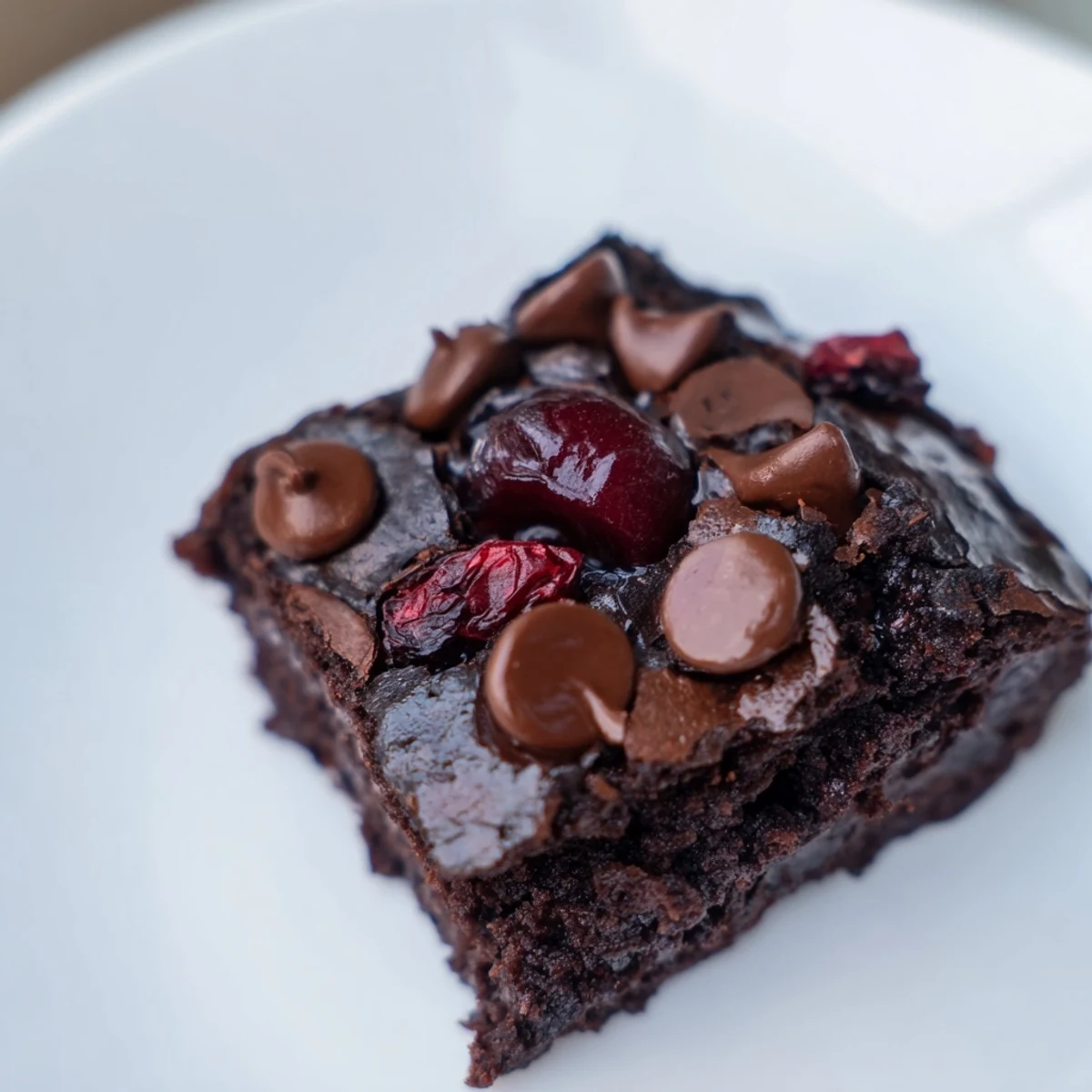 Golden-brown Chocolate Cherry Brownie Bites rest on a wire rack, revealing gooey centers and melted chocolate chips.