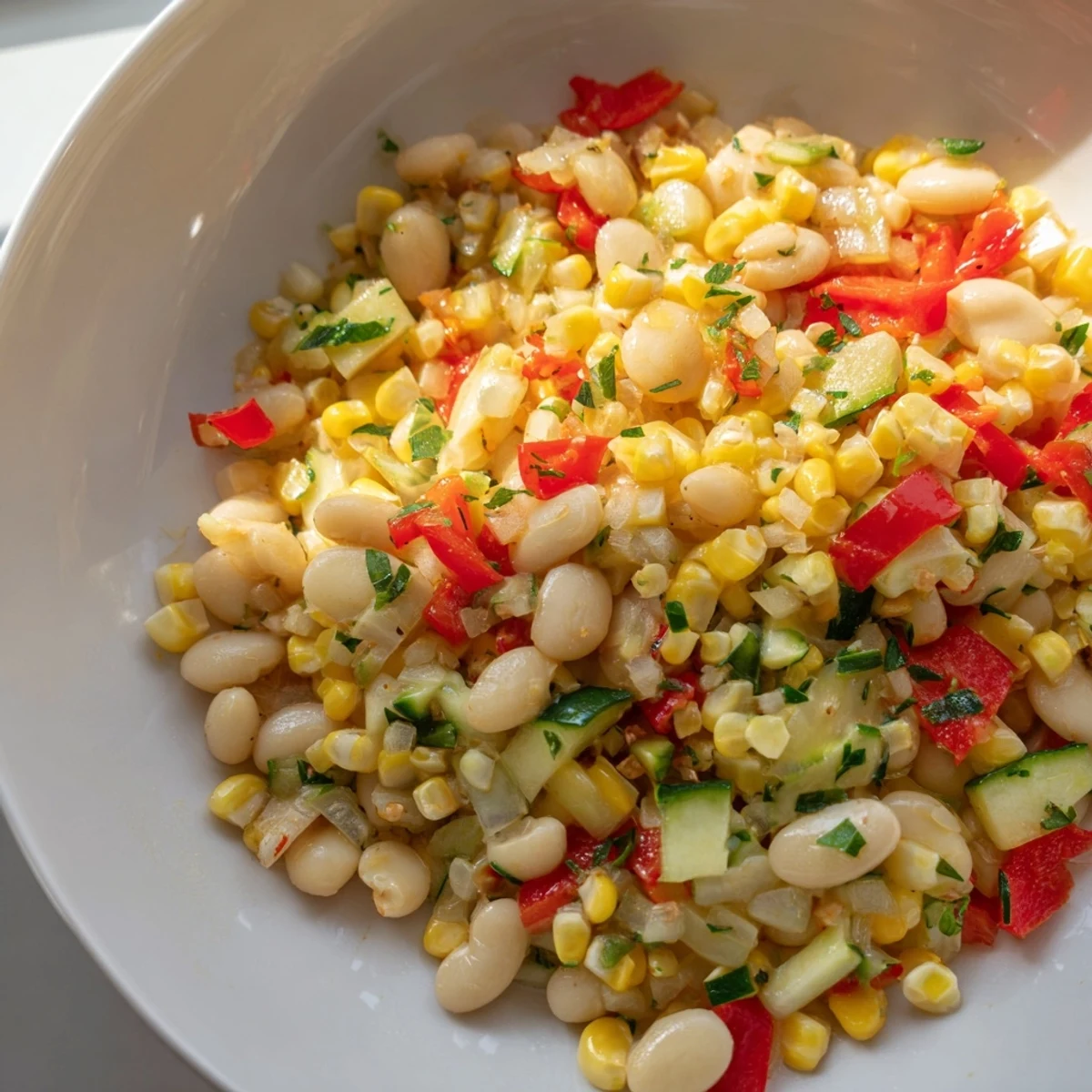 Plated Succotash with Lima Beans and Corn, garnished with parsley, alongside grilled chicken for a complete meal.