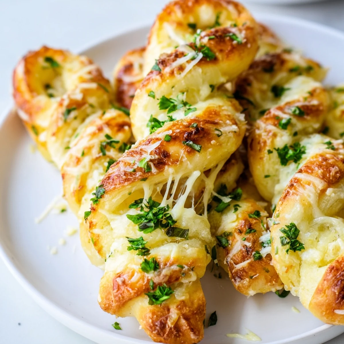 Golden Crispy Air Fryer Pizza Cheese Bread Twists served warm with marinara dipping sauce.