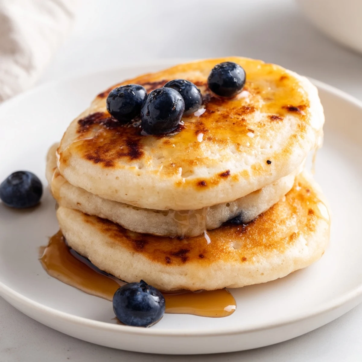 Plate of homemade Sourdough Discard Pancakes with a tangy aroma, perfect for a family-friendly vegetarian breakfast treat.