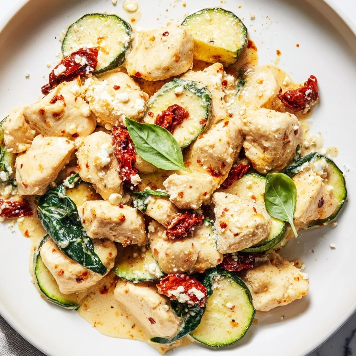 Tender chicken and zucchini in Marry Me Mediterranean Chicken Zucchini Bake.