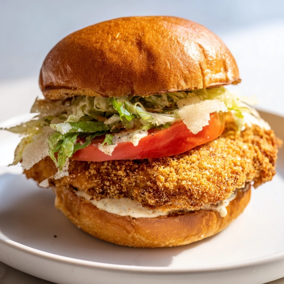 Sizzling Marry Me Crispy Chicken Caesar Sandwich stacked high with juicy chicken, crisp greens, and tangy dressing on a buttery toasted roll.