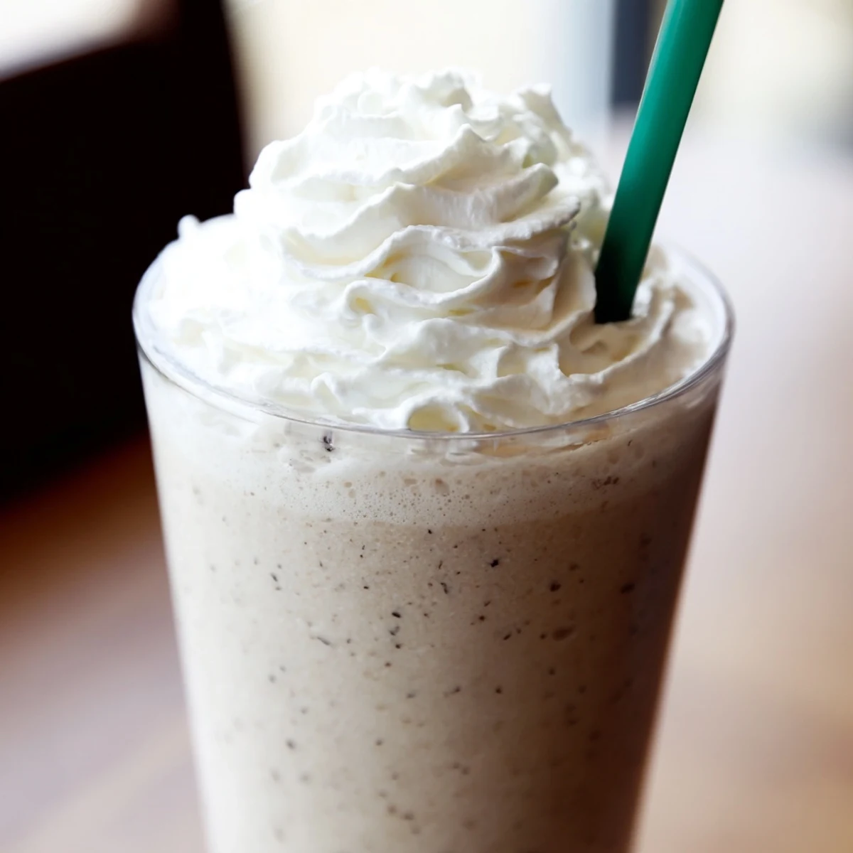 Starbucks Vanilla Bean Frappuccino blended with ice and vanilla ice cream for a refreshing treat.