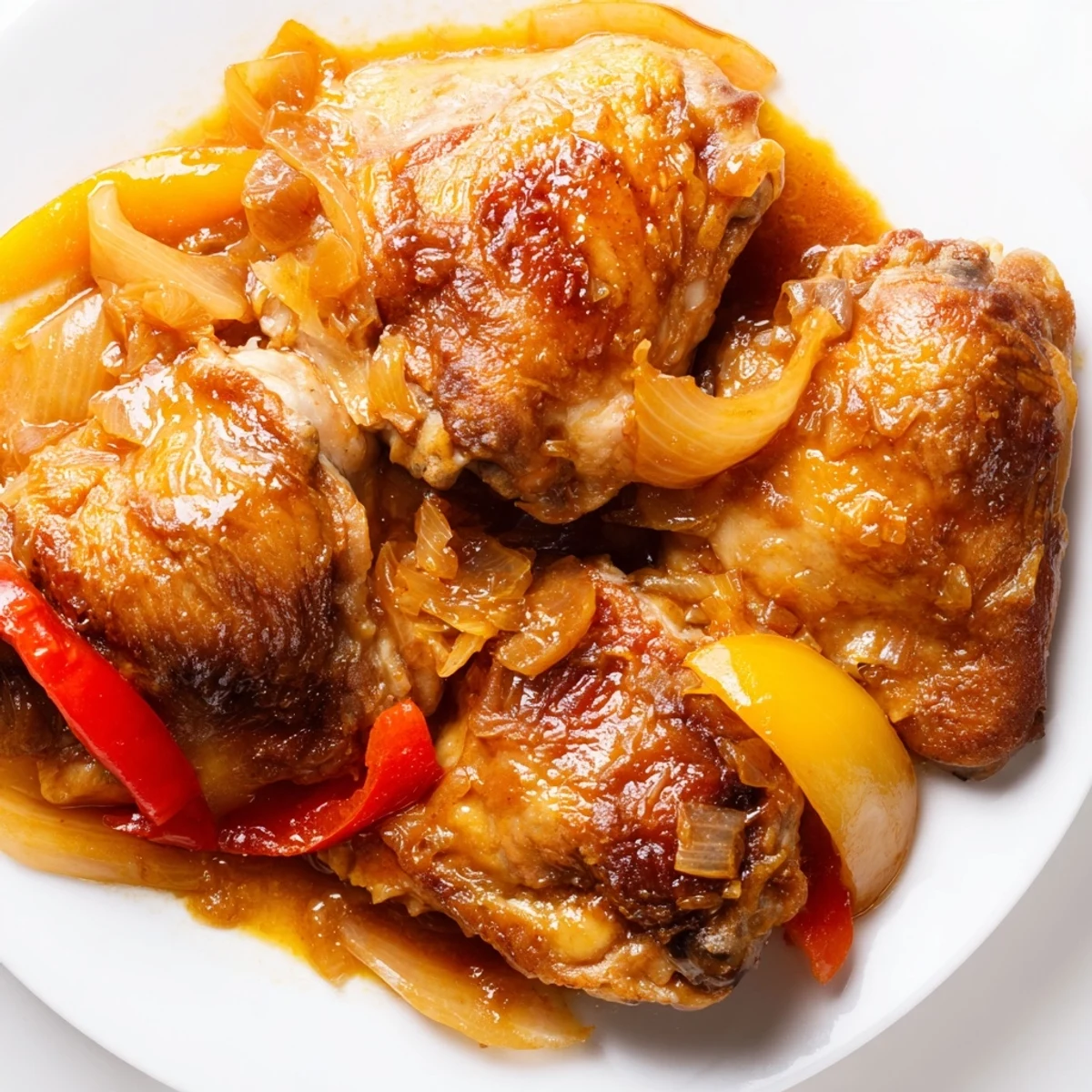 Tender Braised Catalina Chicken with roasted vegetables and a rich, crimson glaze perfect for a weeknight dinner.