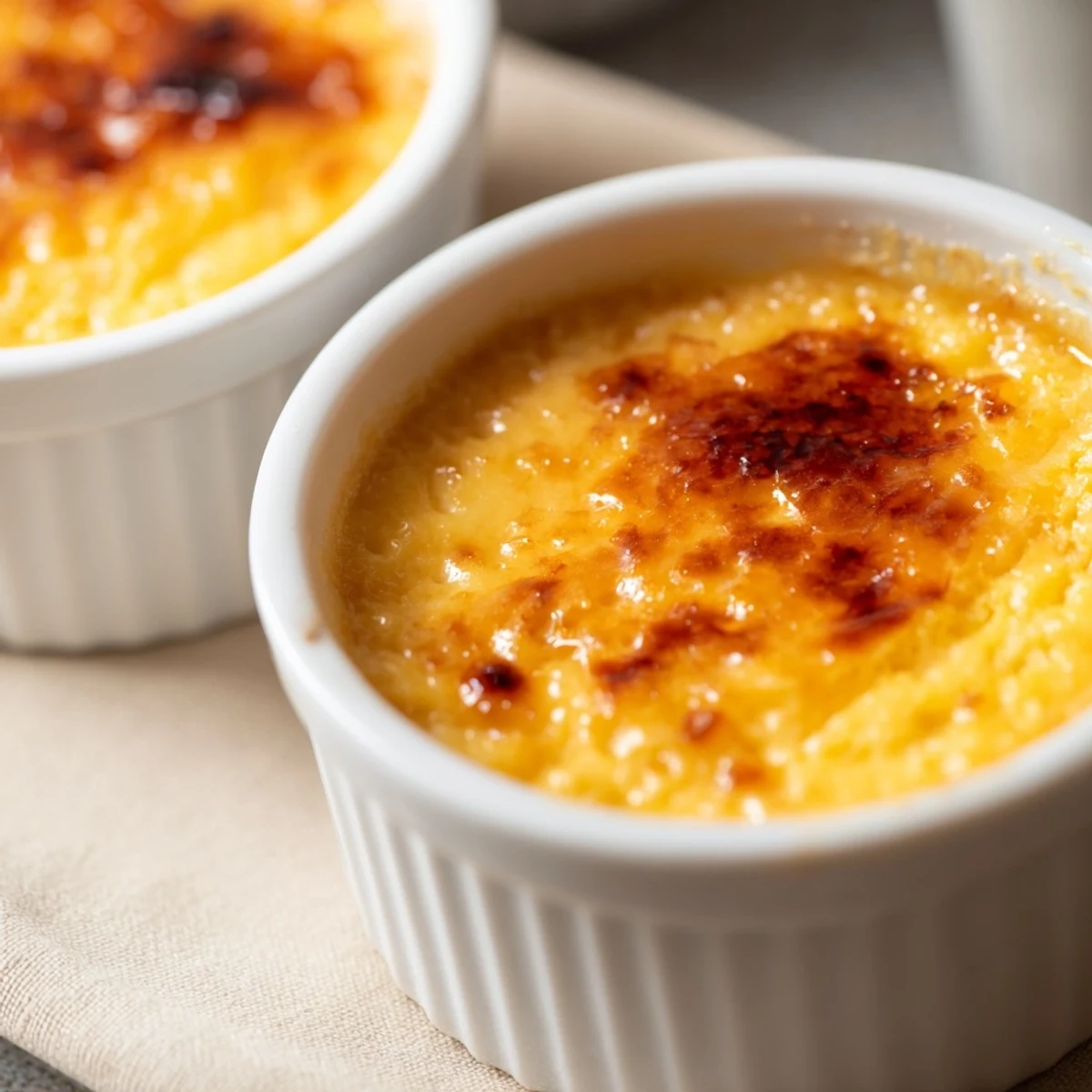 Golden Classic Baked Milk Pudding with a caramelized top sits next to fresh berries.