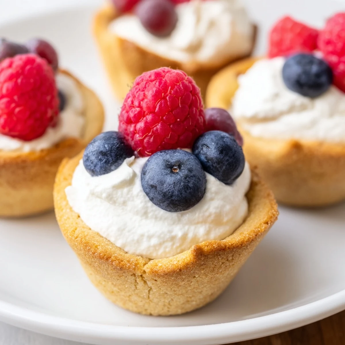 Sugar Cookie Cups sit on a marble surface, ready to be served as a fun party dessert treat.