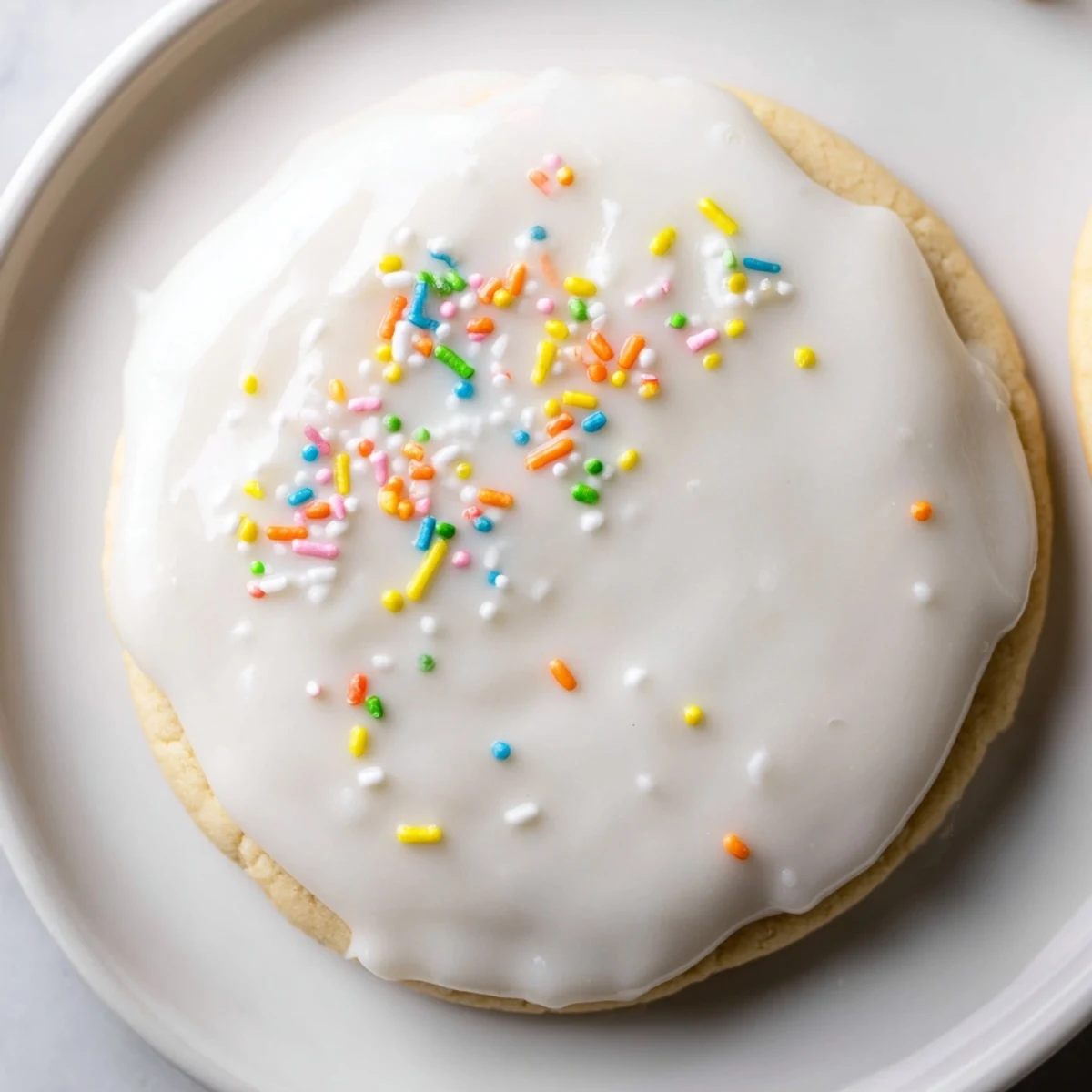 Bowl of sugar cookie icing beside freshly frosted sugar cookies, highlighting the easy-to-make, glossy finish for home bakers.