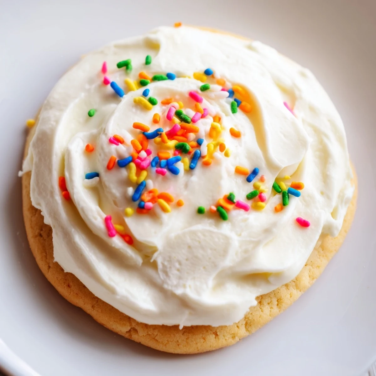 Soft Sour Cream Sugar Cookies With Cream Cheese Frosting stacked on a cooling rack, showing their soft texture and glistening cream cheese topping.