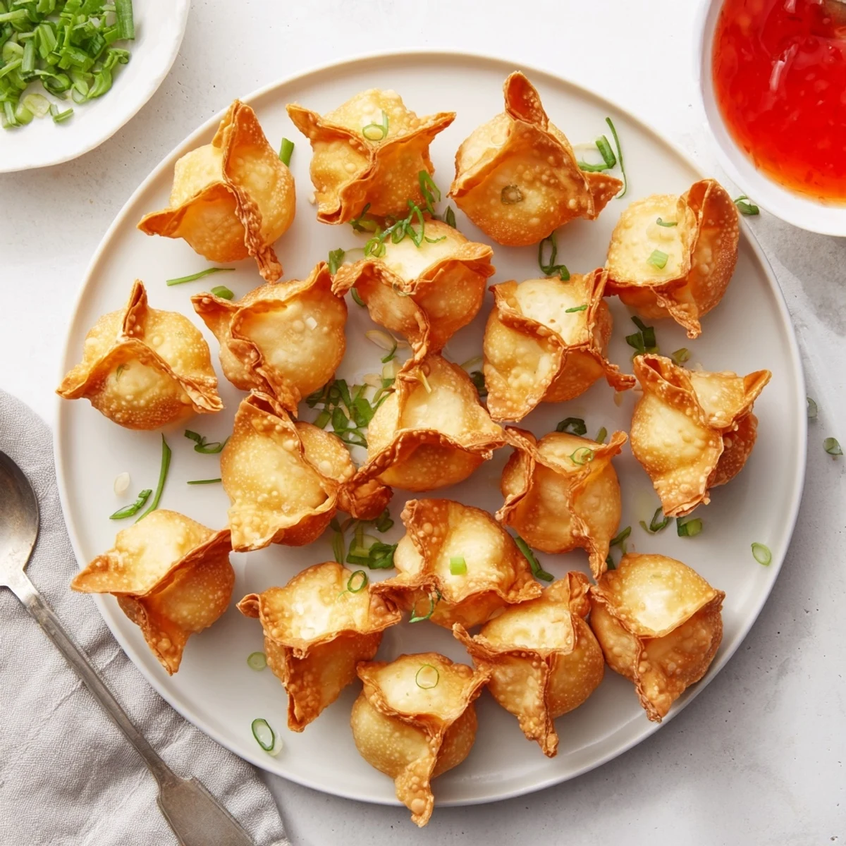 Golden-brown Crispy Crab Rangoon Bombs with Creamy Filling are served hot on a platter, ready for dipping.