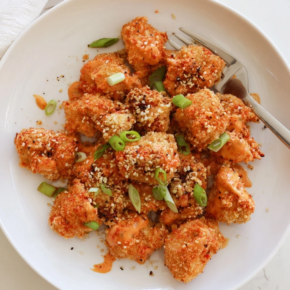 Succulent pieces of Quick Low Carb Bang Bang Chicken tossed in a spicy mayo sauce, ready to be enjoyed over crisp lettuce cups.