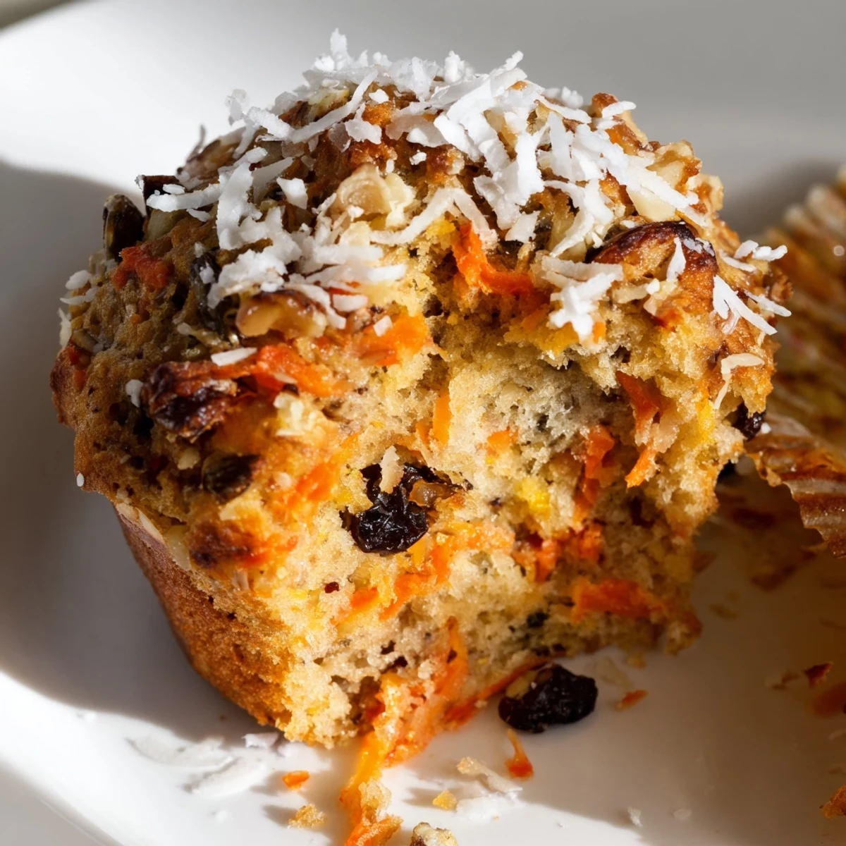 Warmly spiced Morning Glory Muffins with grated carrots and apple chunks on a cooling rack.