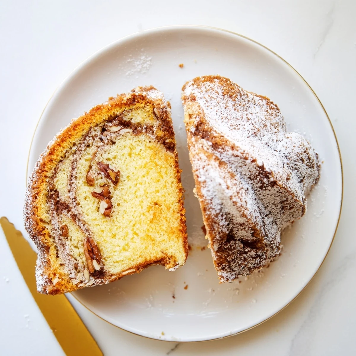 Tender cinnamon-swirled Bundt coffee cake sliced for a cozy morning brunch spread