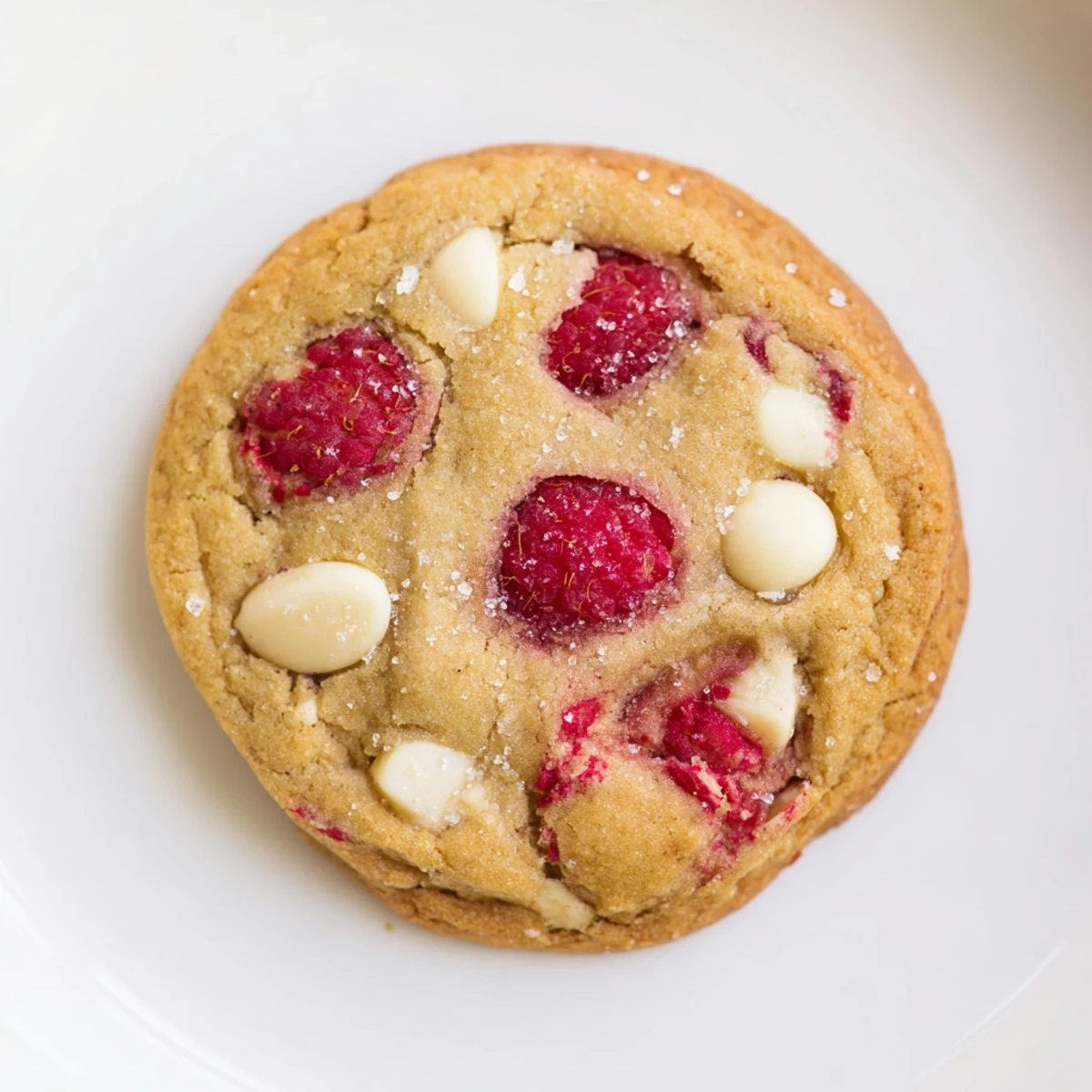Golden lemon raspberry cookies with fresh red berries scattered throughout the dough