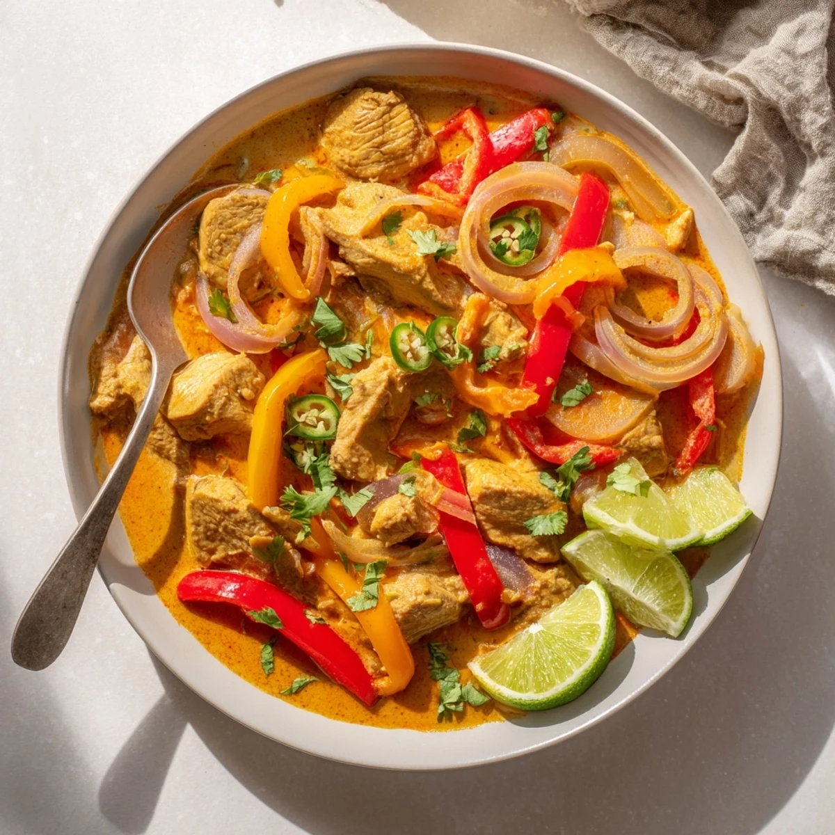 Creamy coconut milk envelops seared chicken pieces in this spicy Brazilian coconut chicken topped with fresh green cilantro