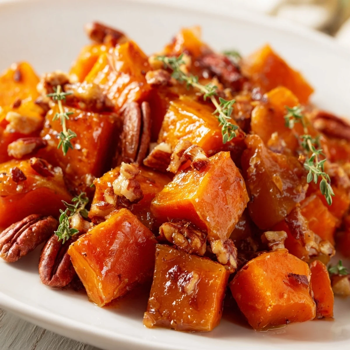 Autumn side dish of glazed sweet potatoes and apples with maple cinnamon coating
