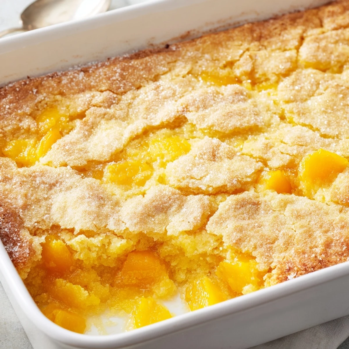 Golden citrus lemon dump cake with bubbling lemon filling and mandarin orange segments