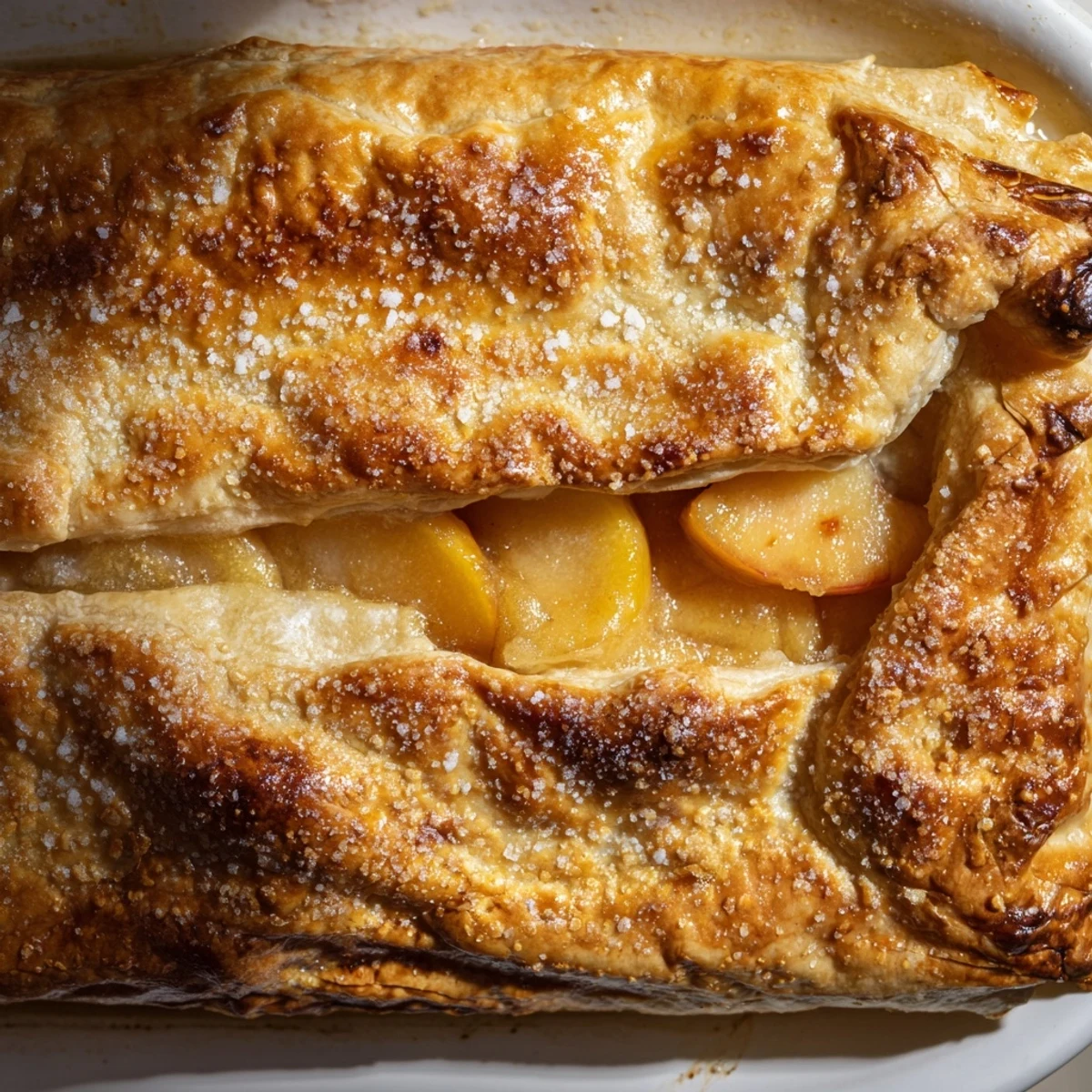 Warm Southern peach cobbler featuring tender spiced peaches topped with buttery golden lattice crust