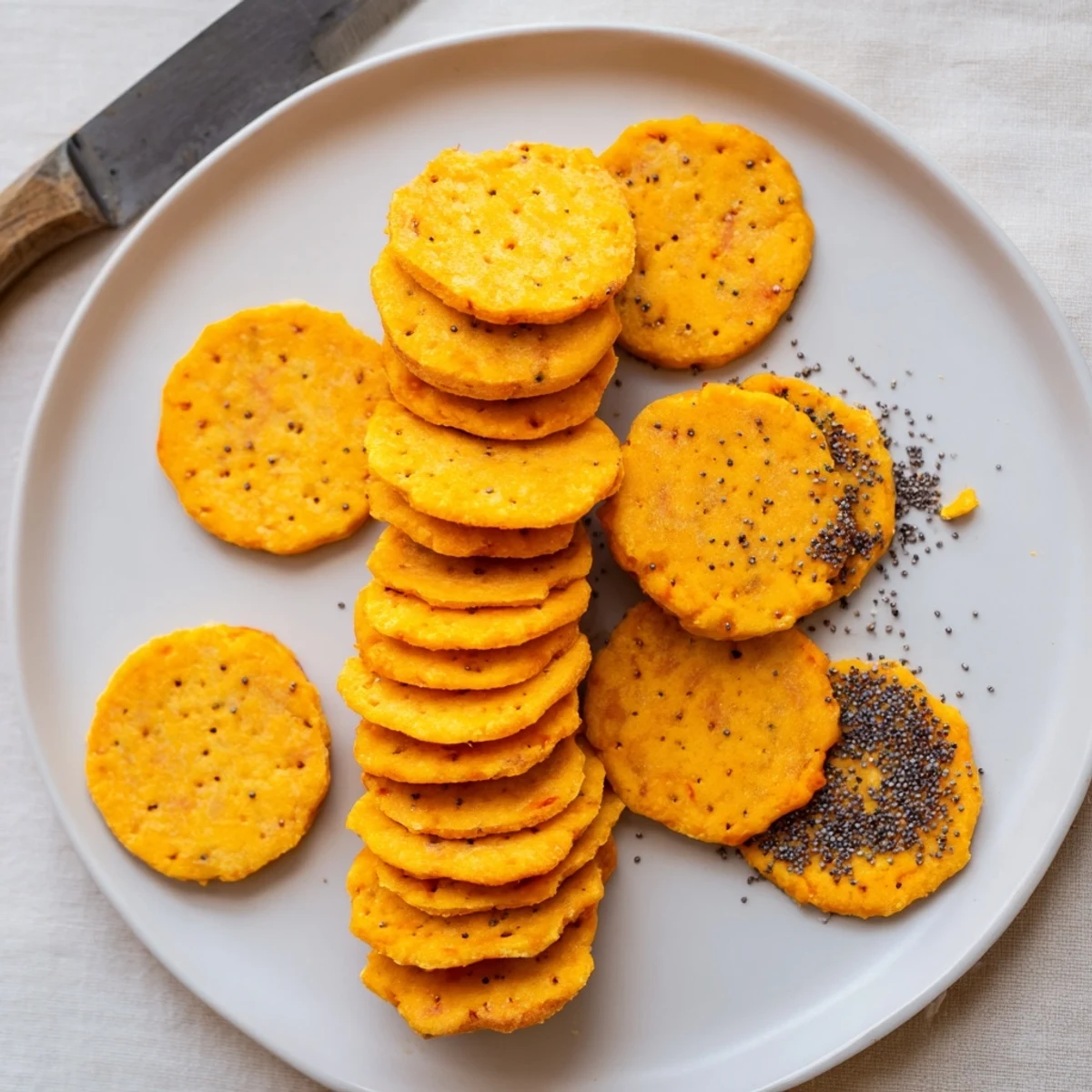 Buttery crispy cheddar cheese coins fresh from oven cooling on wire rack with golden edges