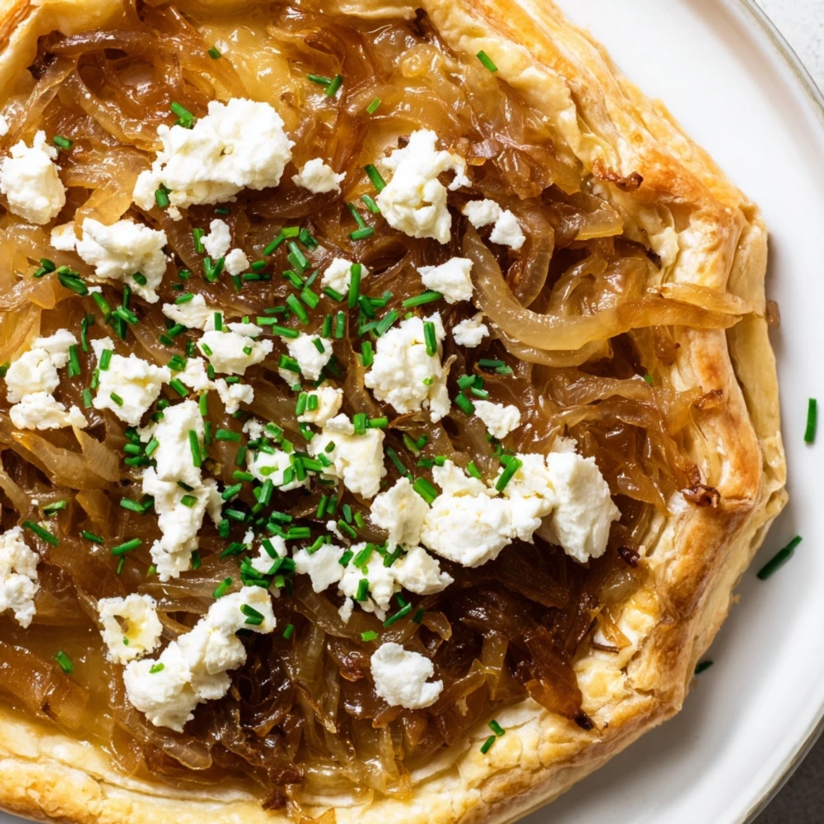 Buttery French appetizer tarts topped with sweet onions and tangy goat cheese crumbles