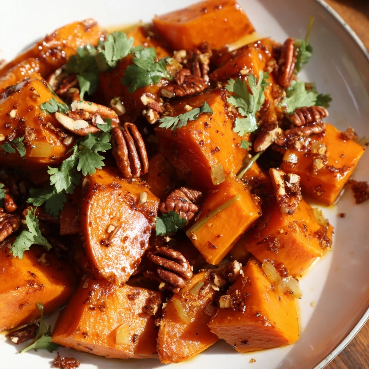 Savory sweet potato braised to perfection and finished with crispy piri piri pecan topping