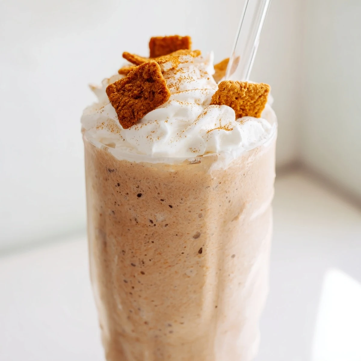 Frosty Cinnamon Toast Crunch frappe displaying smooth beige texture with cereal pieces and whipped topping