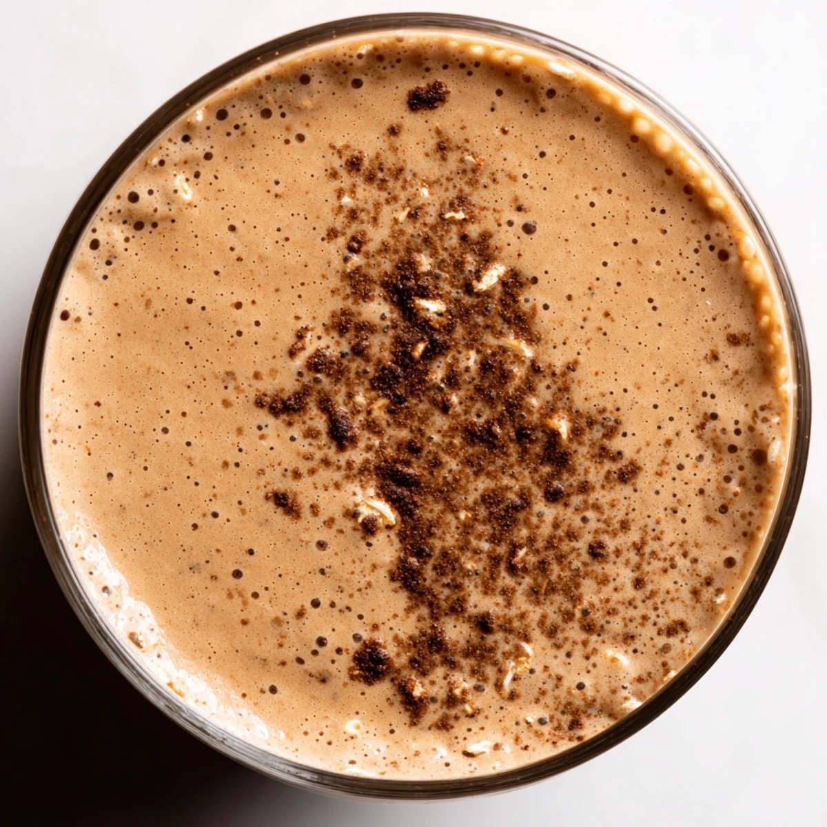 Frothy coffee smoothie blended with ripe banana and a drizzle of honey