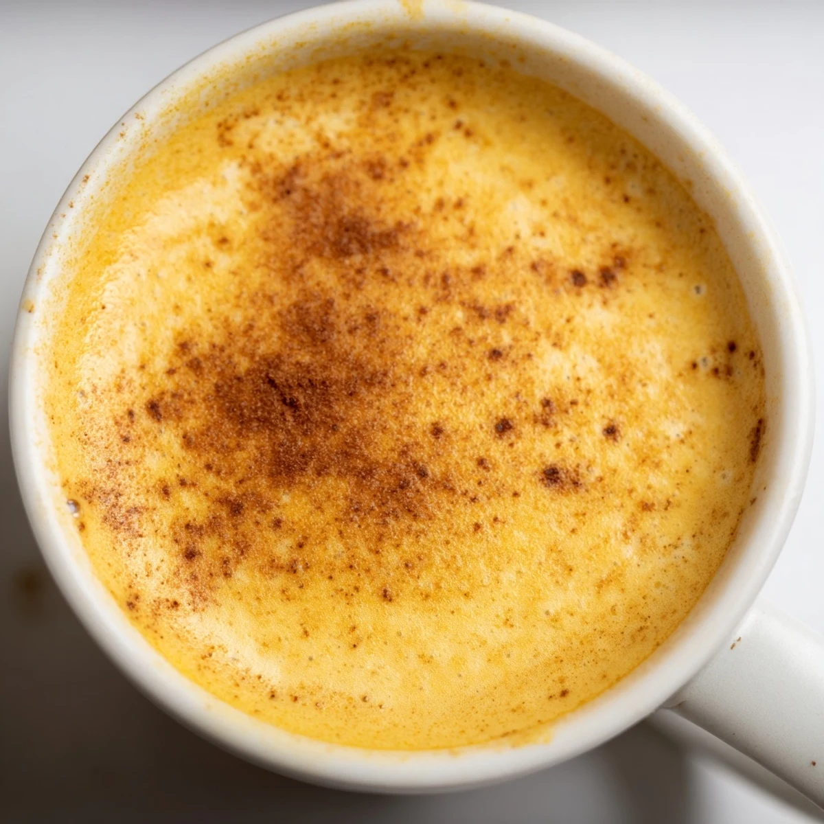 Creamy Goguma Latte in a warm mug topped with a dusting of cinnamon