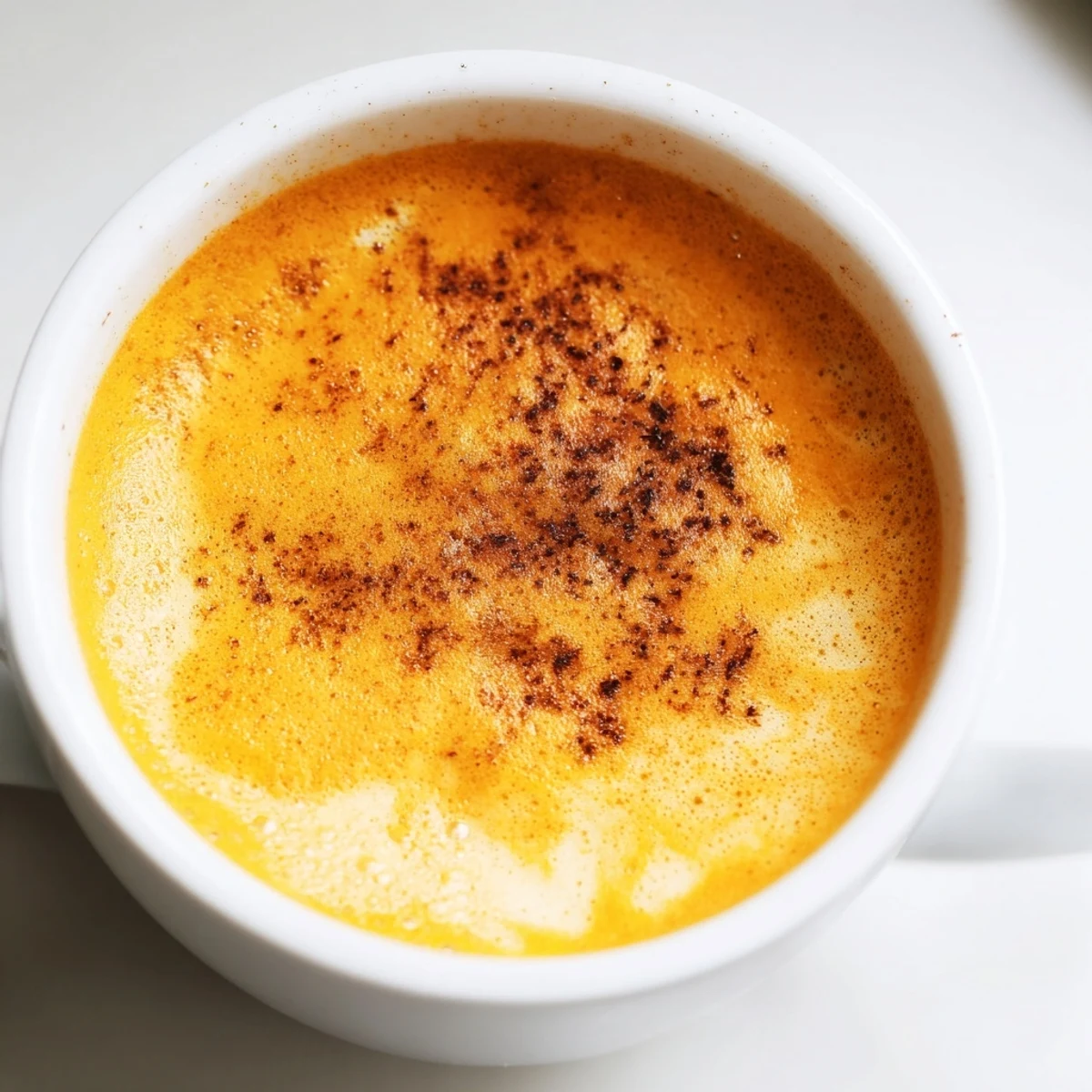 Steaming Goguma Latte with swirled sweet potato puree and frothy milk top