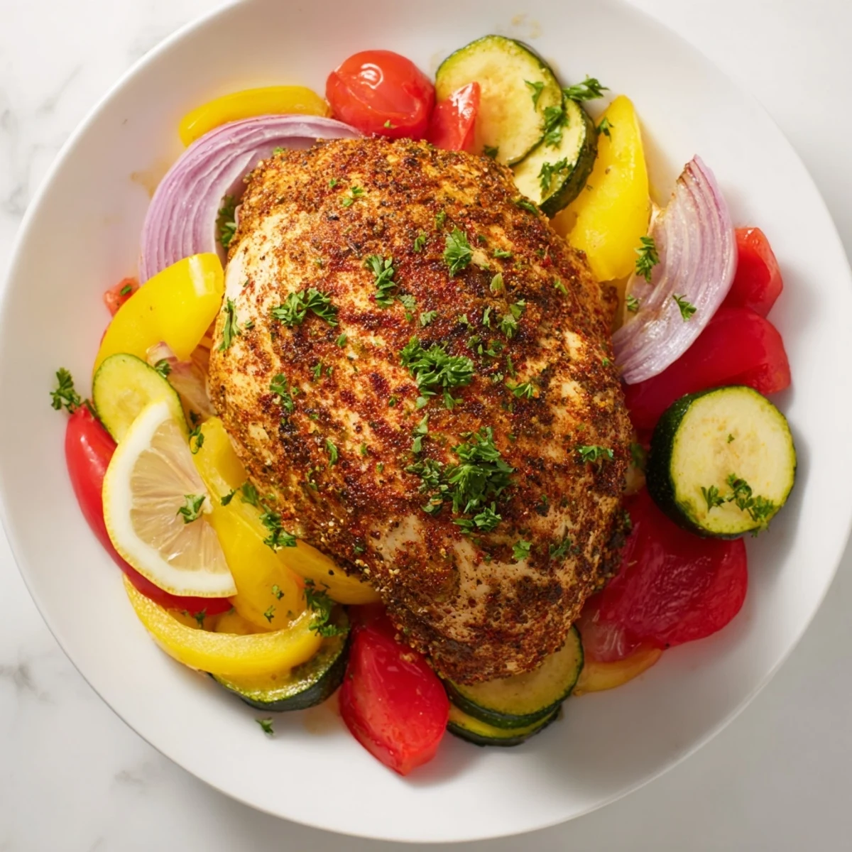 Golden chicken foil packets recipe steaming open with tender zucchini and bell peppers