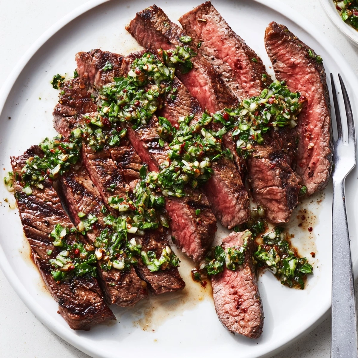 Chimichurri Steak Recipe: juicy grilled ribeye topped with bright herby sauce