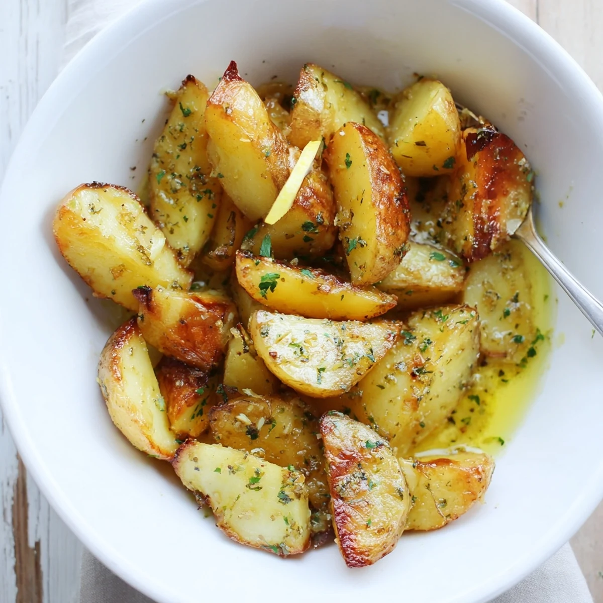 Authentic Greek Lemon Potatoes Recipe with golden, crispy edges and bright lemon aroma