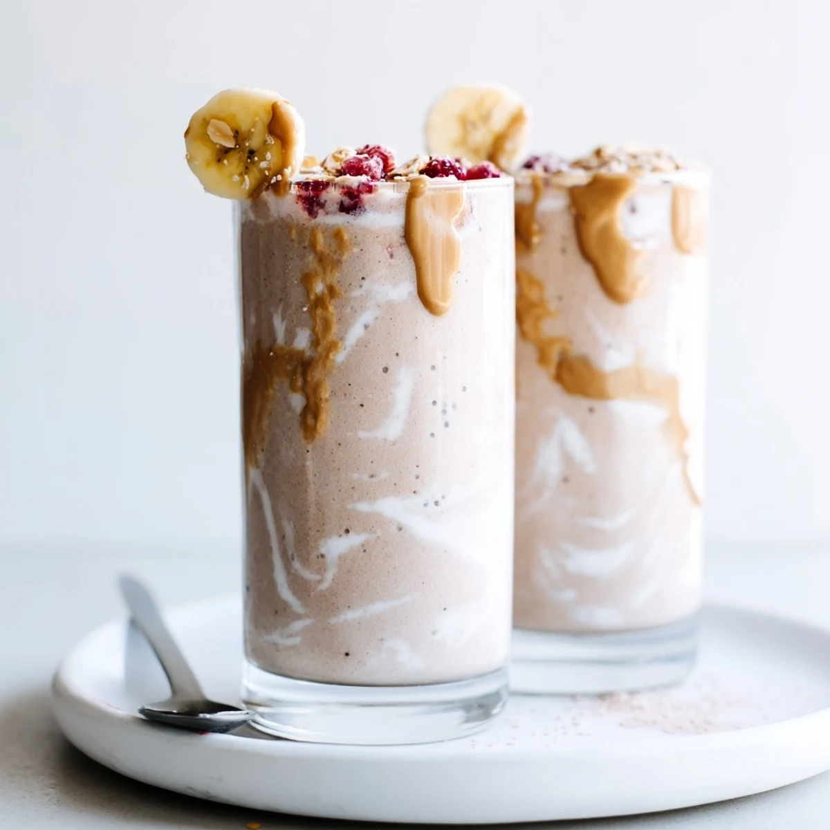 High Protein Smoothie for post workout recovery, cold frothy texture, peanut butter