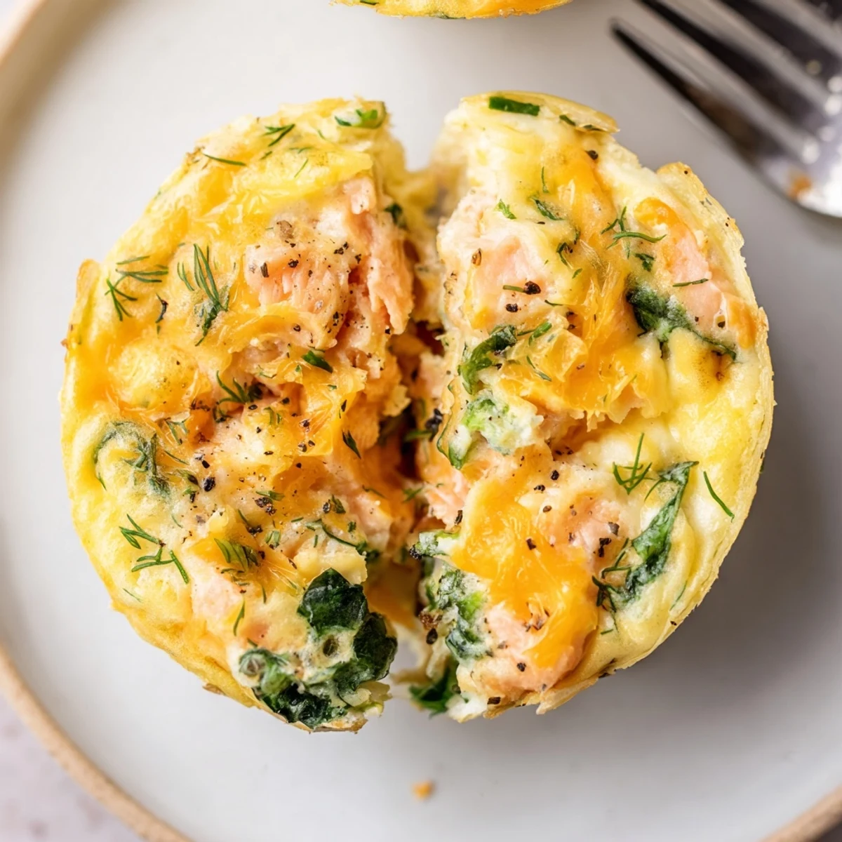Baked Smoked Salmon Egg Muffins cooling in muffin tin, savory herb aroma