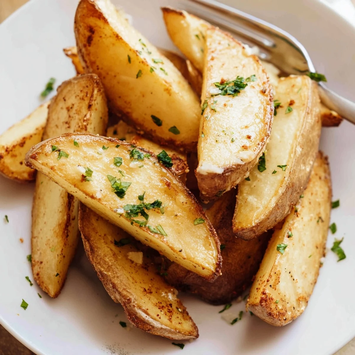 Seasoned Potato Wedges tossed in olive oil, paprika aroma, ready for dipping.