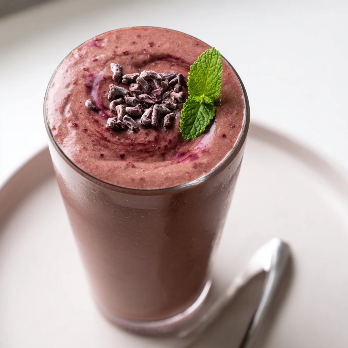 Thick Chocolate Beet Smoothie blended with banana and cocoa, ready to sip  