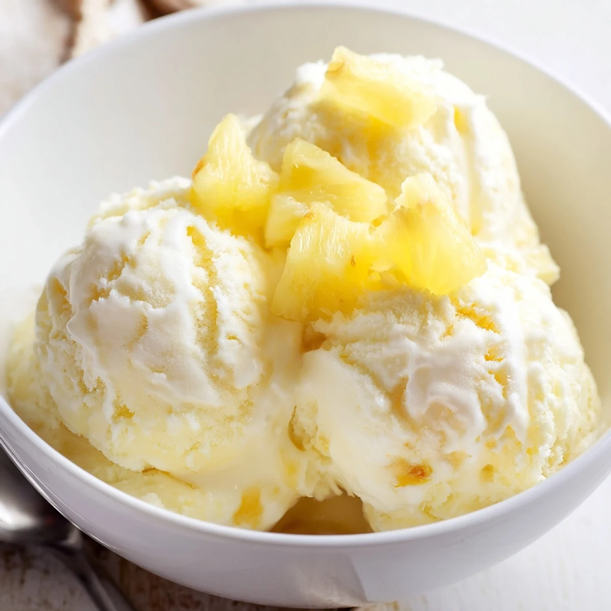 Chilled Creamy Pineapple Ice Cream Recipe scooped, tropical aroma and silky mouthfeel