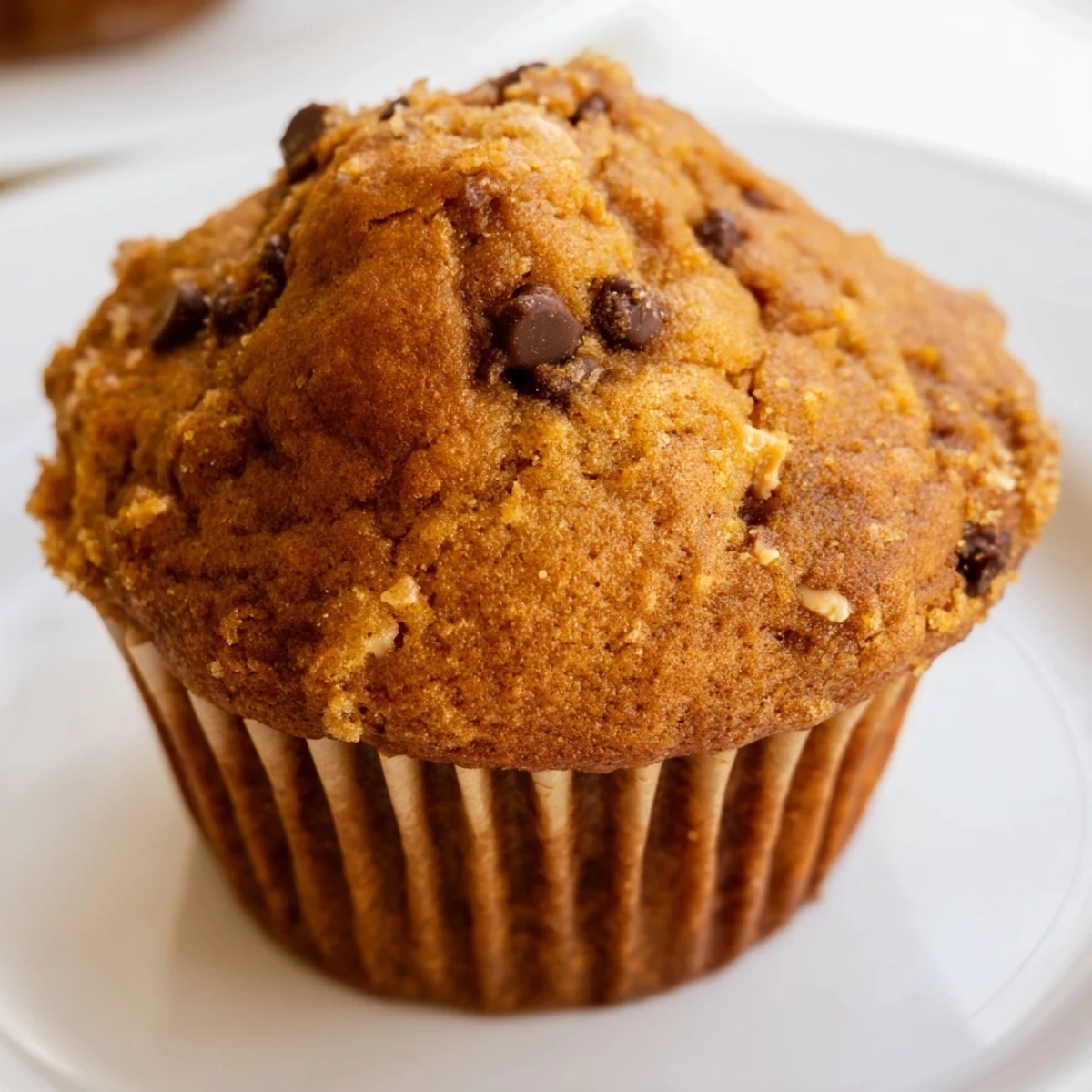 Stack of moist peanut butter banana muffins on a wooden cutting board ready for breakfast or snacks