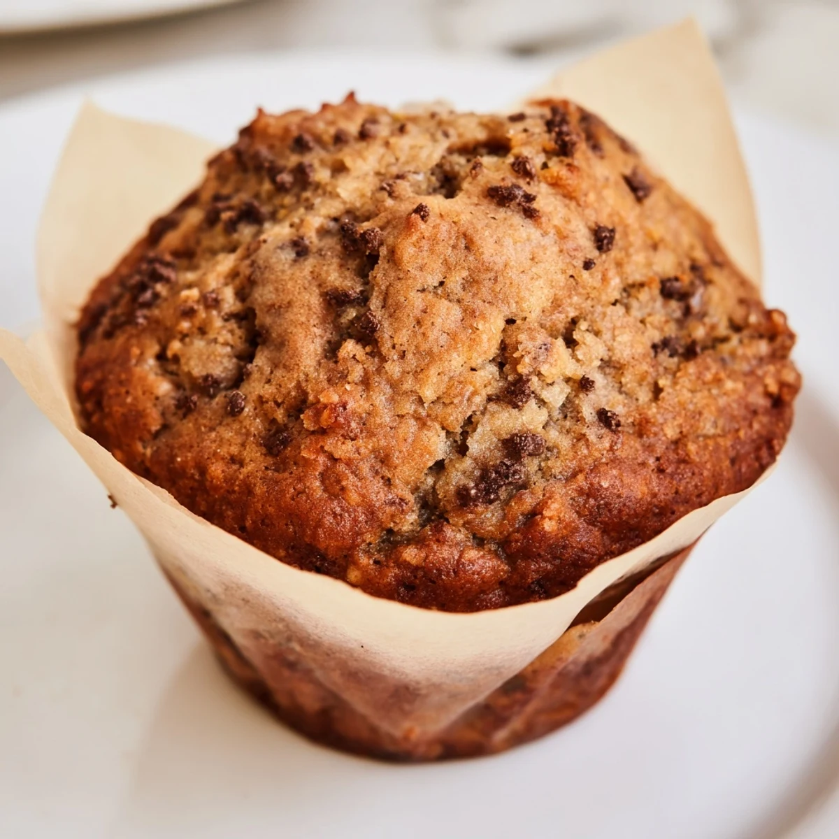 Freshly baked muffins with swirled peanut butter and ripe banana chunks, steaming hot from the oven