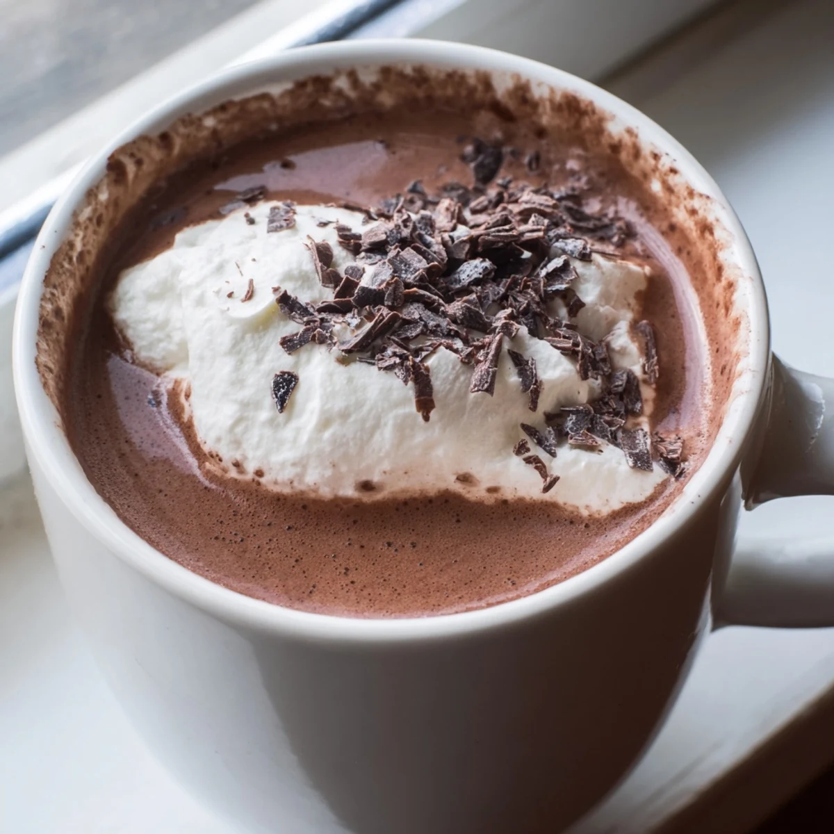 Steaming sugar-free creamy hot chocolate made with cocoa powder and almond milk perfect for low carb diets