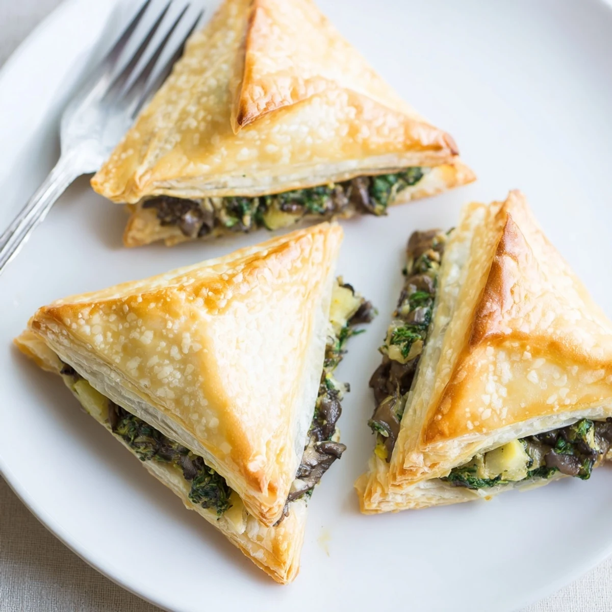 Golden baked Savory Spinach And Mushroom Puff Delights, flaky and warm, perfect appetizer
