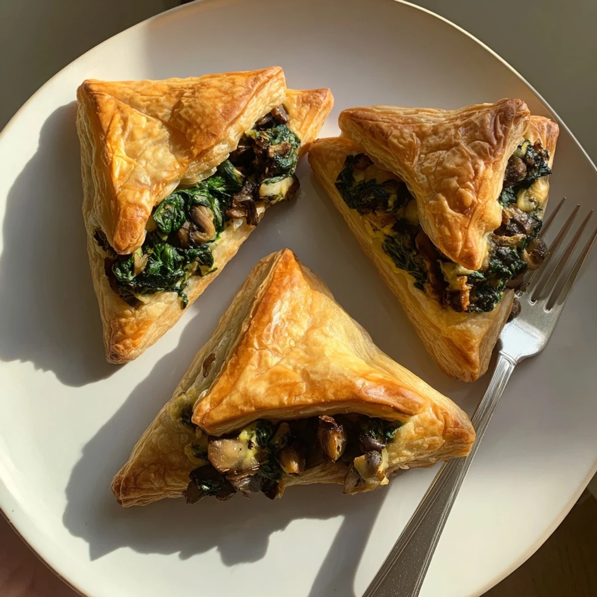 Tray of Savory Spinach And Mushroom Puff Delights alongside crisp salad and wine