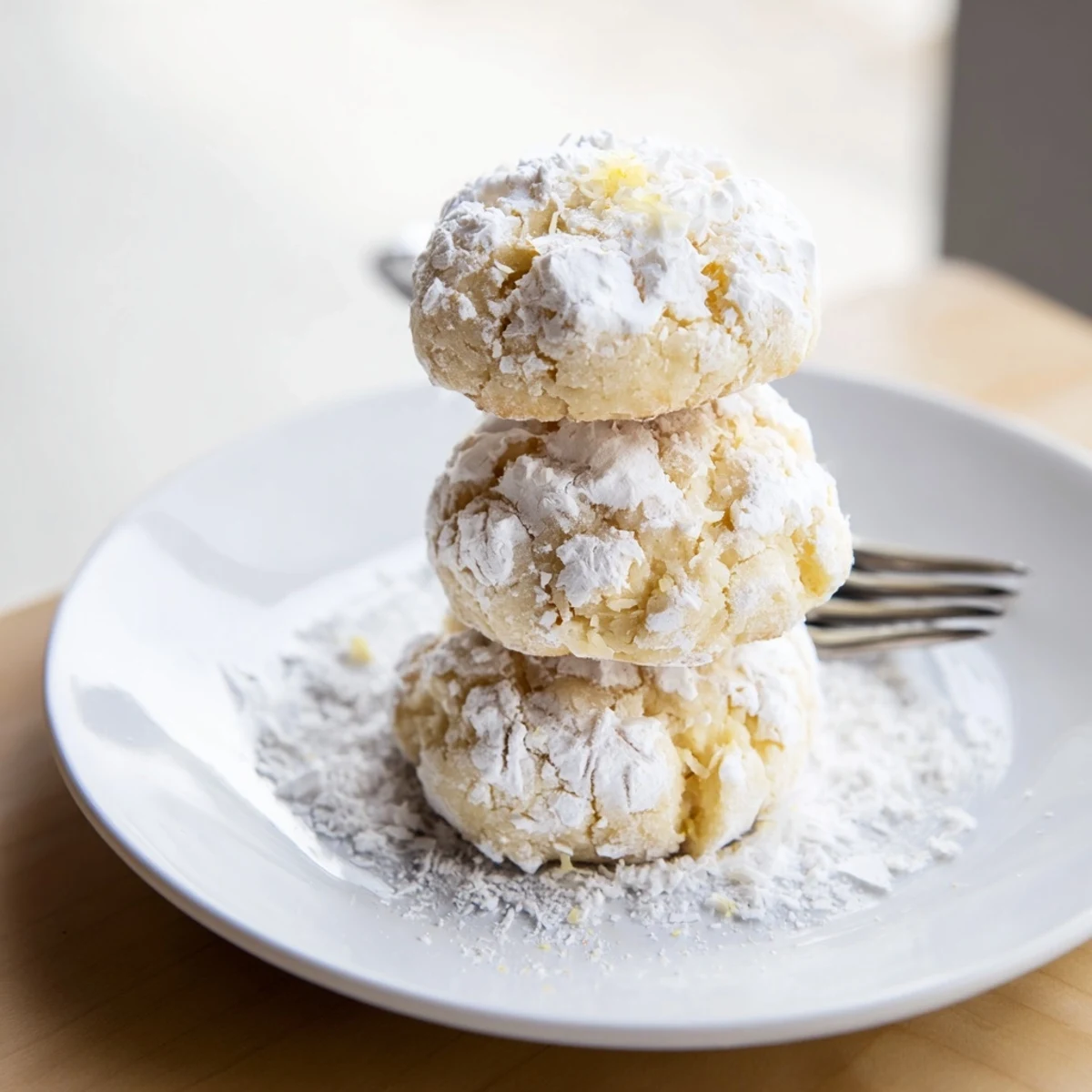 Tropical Coconut Key Lime Crinkle Cookies arranged on parchment, powdered sugar dusting