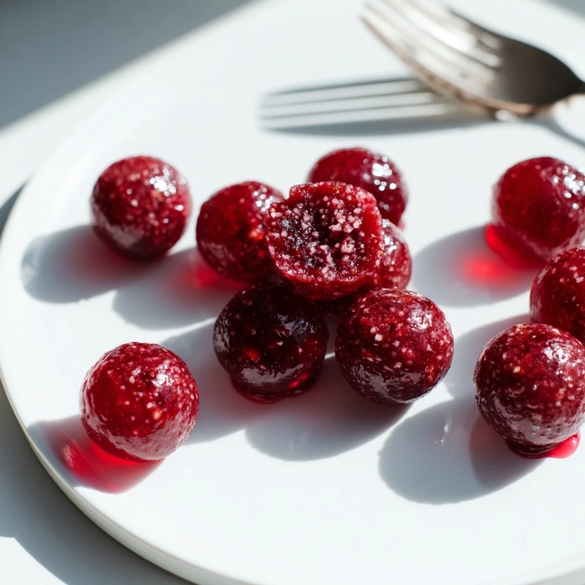 Plate of Christmas Jello Balls with marshmallow bits and crunchy nuts