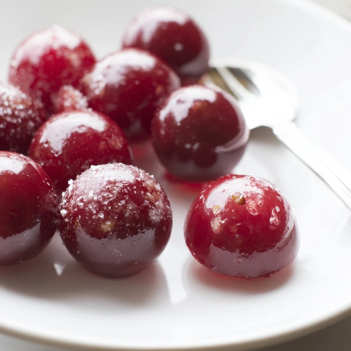 Christmas Jello Balls coated in snowy coconut, fruity center, ready for parties