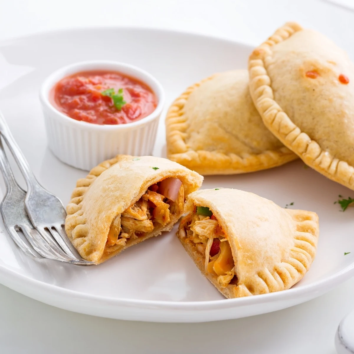 Homemade Gluten Free Chicken Empanadas Recipe cooling on parchment, ready to serve hot