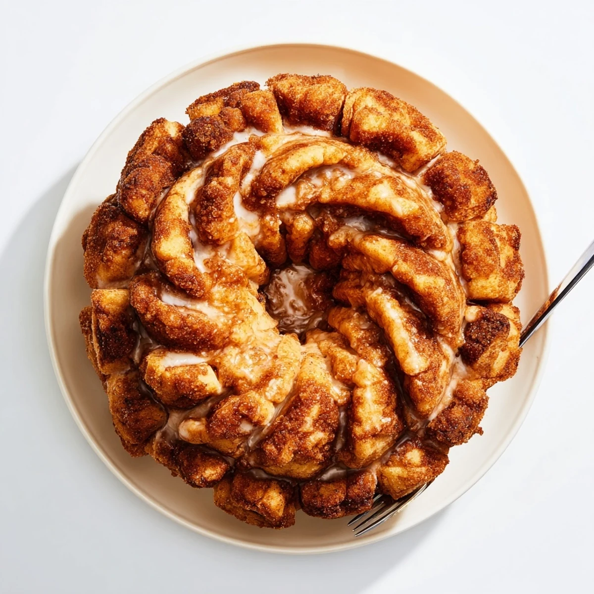 Cinnamon Roll Monkey Bread steaming in bundt pan, sticky cinnamon sugar glaze
